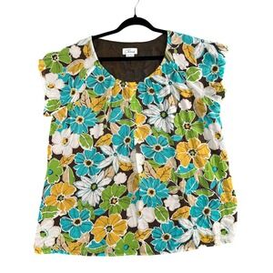 Chaus Womens Silk Floral Blouse Short Sleeve Scoop Neck‎ Romantic XL